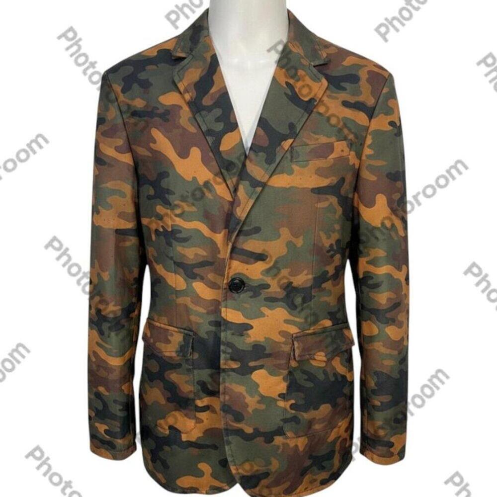 Camo Print Blazer Men's Size L Camouflage Two-Button Notch Lapel Sport Coat